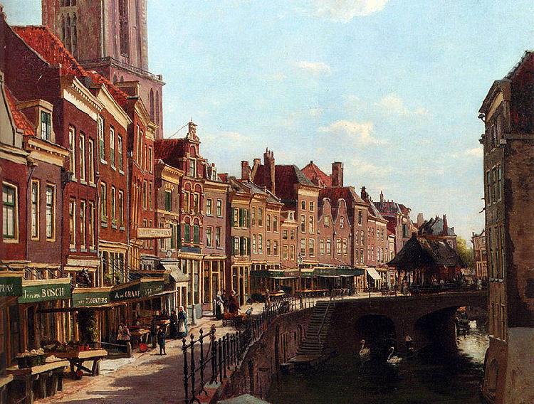 unknow artist Townsfolk shopping along the Oudegracht, Utrecht, The Netherlands France oil painting art